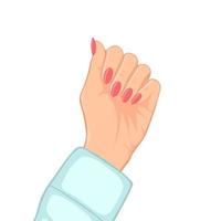 Hand with beauty nails. Fashion illustration for beauty salon, nail, manicure masters. Image can be used for greeting cards, posters, stickers and textile. Isolated on white background. vector