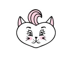 Cat with a forelock, bangs, funny cat face, girl. Illustration for backgrounds, covers and packaging. Image can be used for greeting cards, posters and textile. Isolated on white background. vector