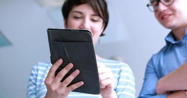 low angle shot of business people using technology photo