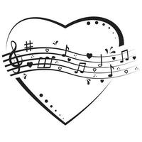 Musical heart with notes, vector isolated illustration