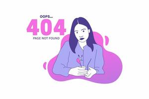 Illustrations woman holding cable internet plugs for Oops 404 error design concept landing page vector