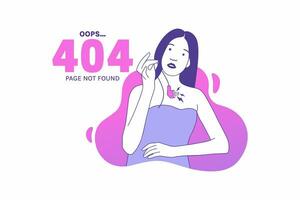 Illustrations woman holding cable internet plugs for Oops 404 error design concept landing page vector