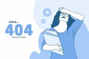 ilustraciones mujer depresión con conexiones a internet para oops 404 error concepto de diseño página de inicio vector