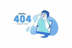 ilustraciones de una mujer que usa conexiones de Internet de aspecto binocular para la página de inicio del concepto de diseño de error 404 de oops vector