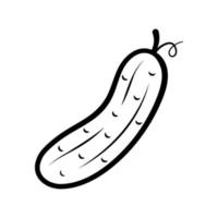Cucumber. Outline icon of vegetable. Hand drawn sketch doodle style. Isolated vector illustration on white background.