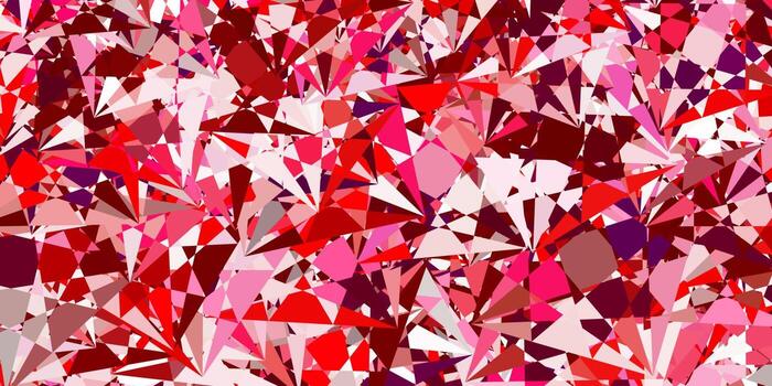 textura de vector rosa claro, rojo con triángulos al azar.