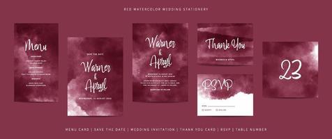 Collection of template wedding stationery with abstract watercolor vector