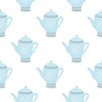 Blue painted porcelain teapots seamless pattern vector