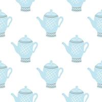 Blue painted porcelain teapots seamless pattern vector