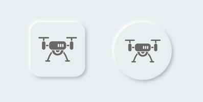 Drone solid icon in neomorphic design style. Aerial camera signs vector illustration.