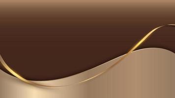 plantilla de diseño de banner de lujo moderno 3d abstracto corte de papel de onda dorada con líneas de cinta dorada sobre fondo marrón vector