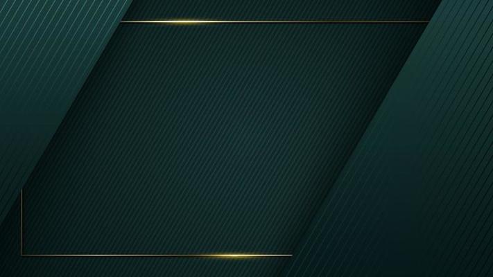 Abstract modern luxury green geometric stripes with golden frame background and texture