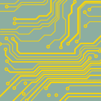 Gold contact pads of PCB on transparent background. png