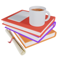 3D Coffee on a book Illustration Premium PNG