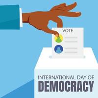 illustration vector graphic of hand putting voting card into the box, perfect for international day of democracy, celebrate, greeting card, political, etc.