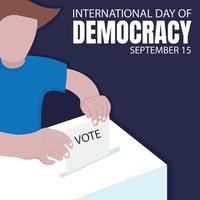 illustration vector graphic of a man is inserting a voting card into a white box, perfect for international day of democracy, celebrate, greeting card, political, etc