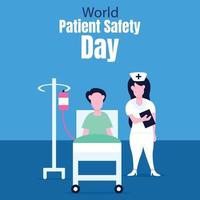 illustration vector graphic of patient lying on a hospital bed accompanied by a nurse who was standing holding a book, perfect for international day, world patient safety day, celebrate, greeting card