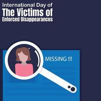 illustration vector graphic of someone is using a magnifying glass to read missing persons info on paper, perfect for international day, victims of enforced disappearances, celebrate, greeting card