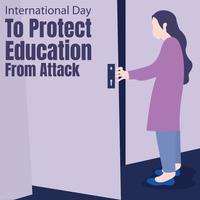 illustration vector graphic of a woman is opening the door, perfect for international day, protect education from attack, celebrate, greeting card, etc.