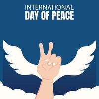 ilustración gráfica vectorial de las manos del símbolo de la paz vuelan hacia el cielo usando un par de alas, perfectas para el día internacional de la paz, celebrar, tarjeta de felicitación, etc. vector