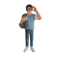 chico de regreso a la escuela mascota ilustración de personaje 3d con gafas png