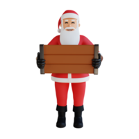 ilustración de personaje 3d de mascota de santa claus sosteniendo una tabla de madera png