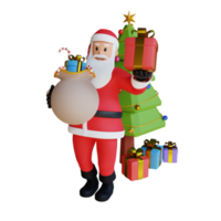 Santa claus mascot 3d character illustration holding a gift png