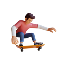 Boy skateboard mascot 3d character illustration png