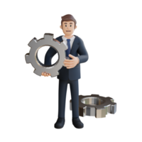 Businessman holding a gear character 3d character illustration png