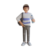 Boy back to school mascot 3d character illustration bring a bottle of drink png
