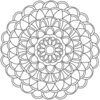 Mandala with many rounded and triangular petals, meditative coloring page from simple elements vector