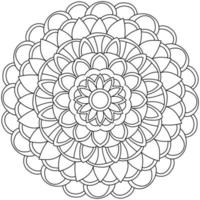 Mandala with many rounded and triangular petals, meditative coloring page from simple elements vector