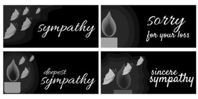 condolence card set, lettering on a restrained postcard vector