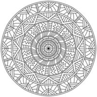 Symmetrical mandala with linear patterns, coloring page with striped motifs vector