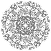Outline mandala with linear patterns of straight lines and triangles, meditative coloring page vector