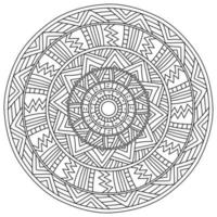 Outline mandala with linear patterns of straight lines and triangles, meditative coloring page vector