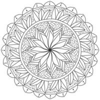 Outline mandala with lush flower and bunches of leaves, coloring page in the form of a circle with floral patterns vector