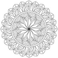 Outline mandala with lush flower and bunches of leaves, coloring page in the form of a circle with floral patterns vector