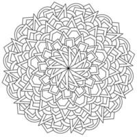 Abstract outline mandala of various geometric shapes, circle-shaped coloring page with various patterns vector
