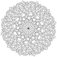 Abstract outline mandala of various geometric shapes, circle-shaped coloring page with various patterns vector