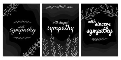 condolence card set, with sympathy lettering on a restrained postcard vector