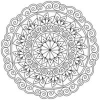 Outline mandala with flowers and leaves, zen coloring book page with natural motives vector