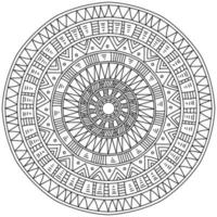 Contour mandala with linear patterns, meditative coloring page with straight lines vector