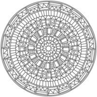 Contour mandala with many linear geometric patterns, zen coloring page for creativity vector