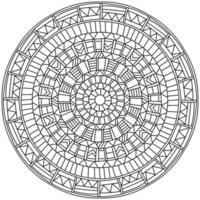 Contour mandala with many linear geometric patterns, zen coloring page for creativity vector