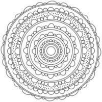 Contour mandala with small petals and dots, meditative coloring page with simple ornate weaves vector