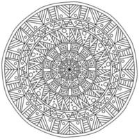 Fantasy mandala with linear patterns, meditative coloring page in the shape of a circle vector