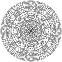 mandala simétrica con patrones lineales, página de coloración meditativa en forma de círculo vector