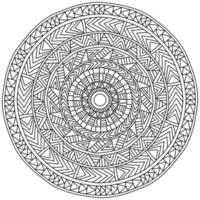 Outline mandala with linear patterns of straight lines and triangles, meditative coloring pagefor design vector