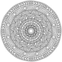 Outline mandala with linear patterns of straight lines and triangles, meditative coloring pagefor design vector